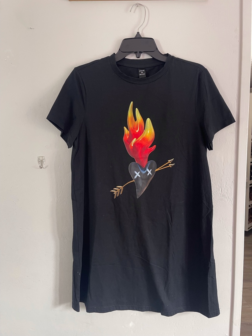 SHEIN Black Tee Dress with Red-Orange Flame Graphic
